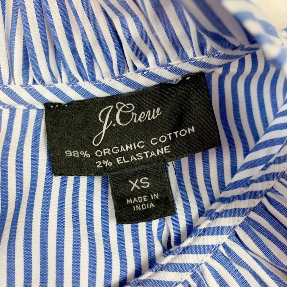 J Crew Long-sleeve ruffleneck top in stripe‎ high neck puff sleeves